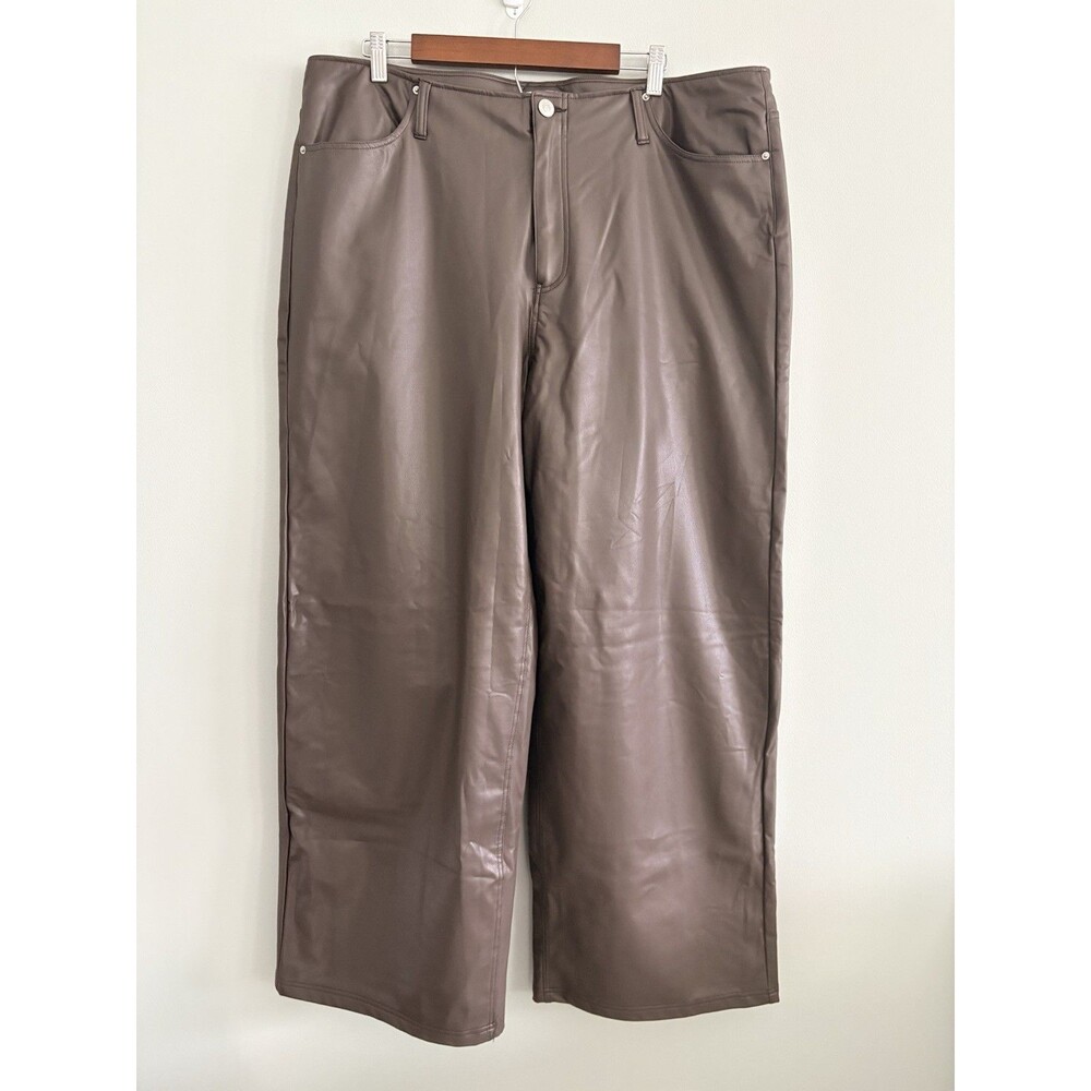 Future Collective Wide Leg Faux Leather Brown Pants Womens Size 18 Stretch